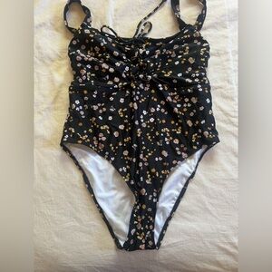 Black floral one piece